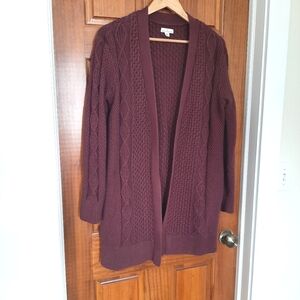 LL BEAN SIGNATURE Cable Knit Cardigan Sweater Burgundy